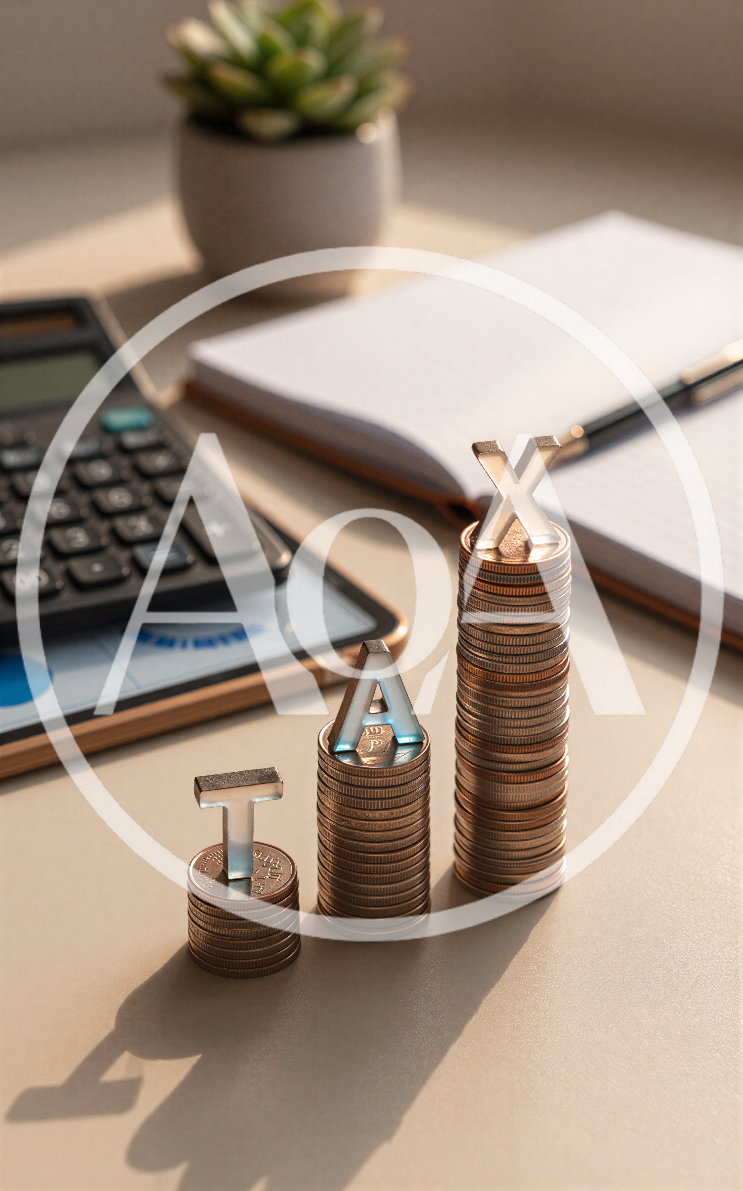Tax Concept With Stacks Of Coins And Calculator