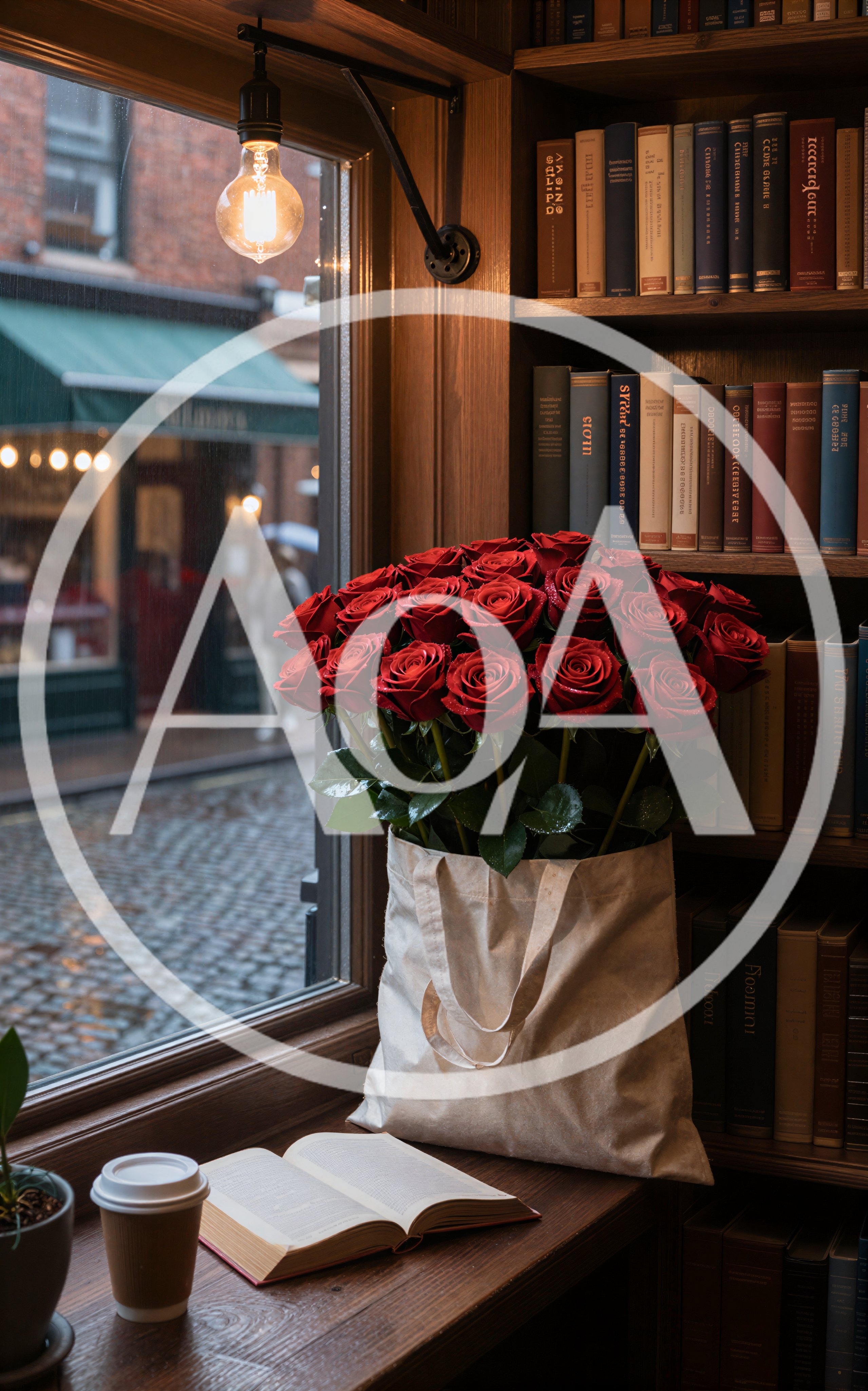 Red Roses in Tote Bag by Library Window
