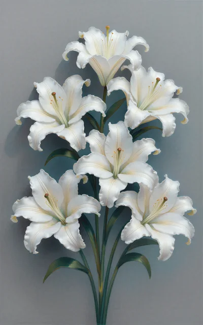 Elegant White Lily Bouquet Against A Soft Grey Background