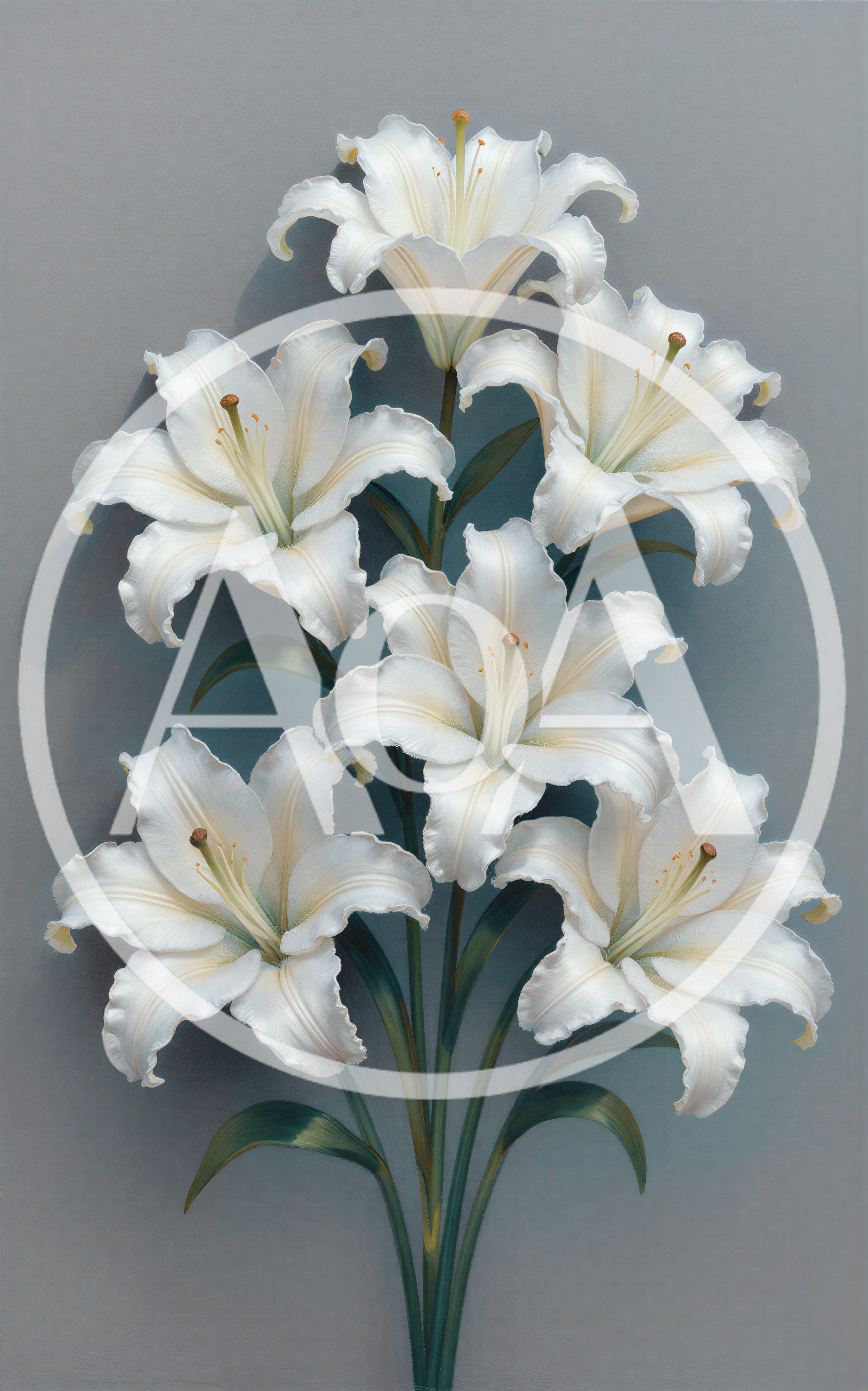 Elegant White Lily Bouquet Against A Soft Grey Background