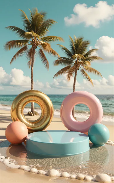 Product Display Podium With Beach Inflatables