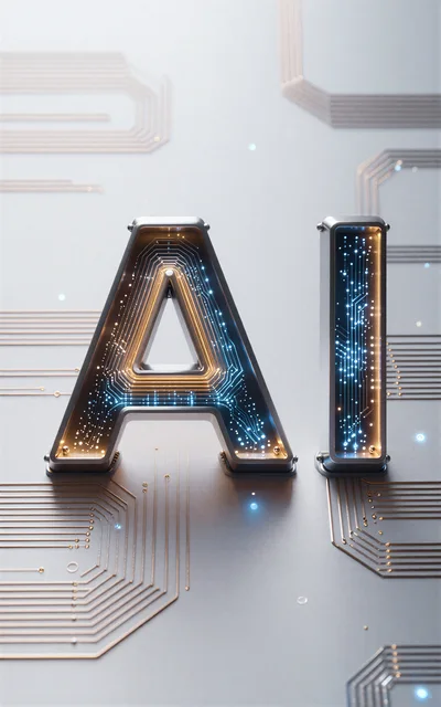 3D Rendered AI Text Logo On Circuit Board Background