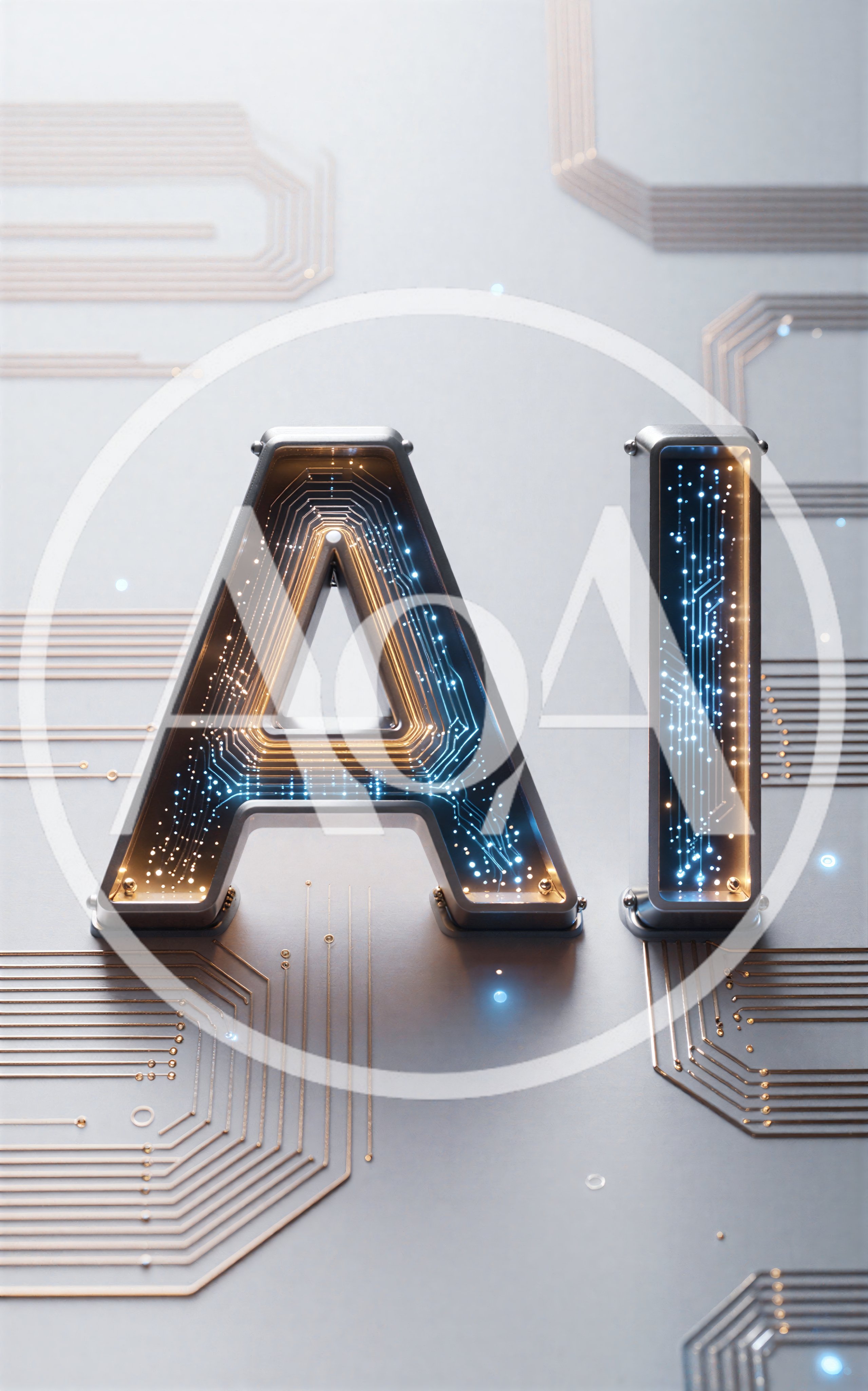 3D Rendered AI Text Logo On Circuit Board Background