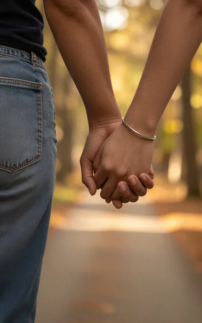 Couple Holding Hands While Walking Outdoors