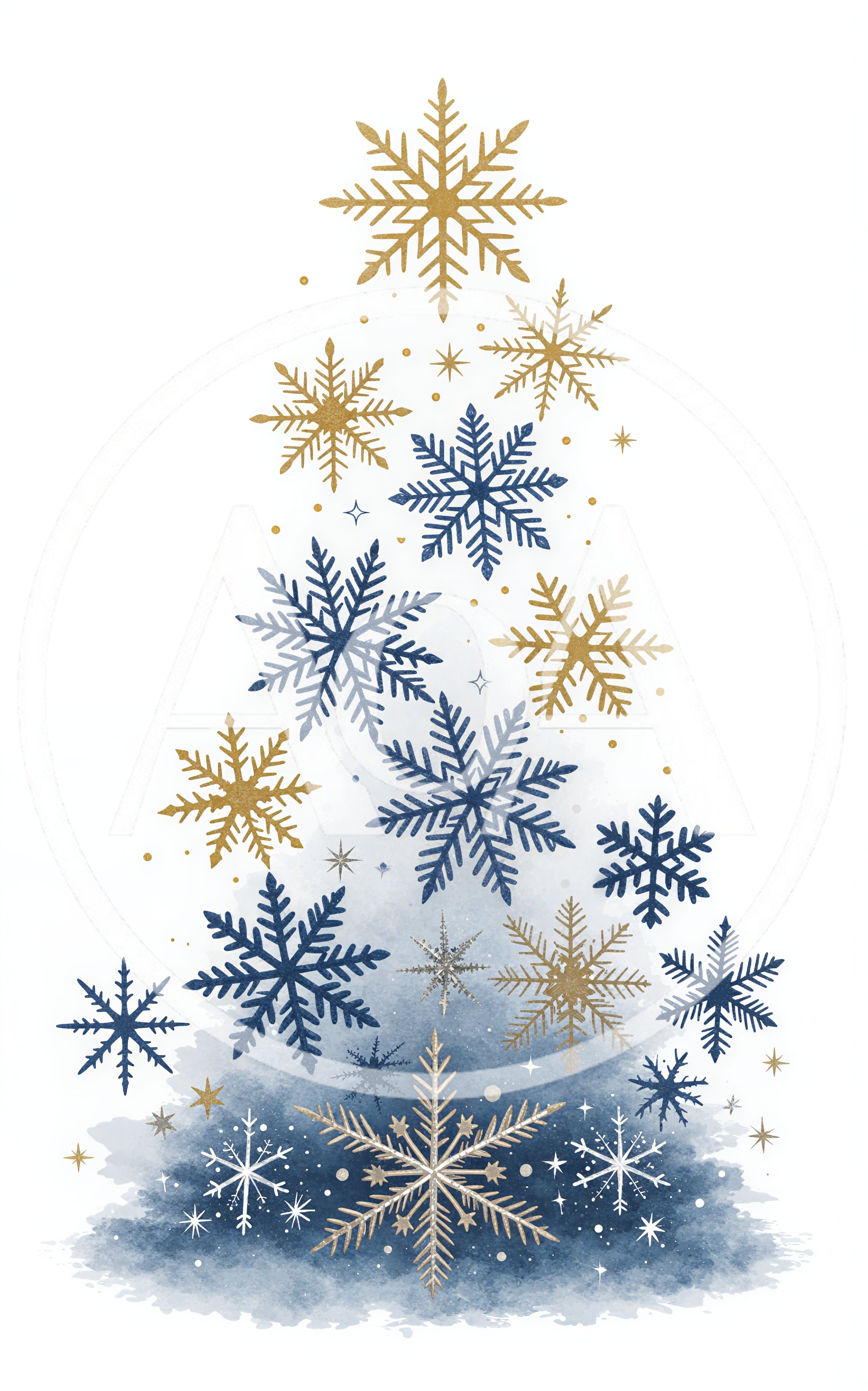 Christmas Tree Illustration Made Of Gold And Blue Snowflakes