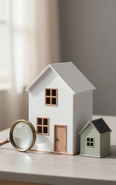Miniature House Models With Magnifying Glass On Table