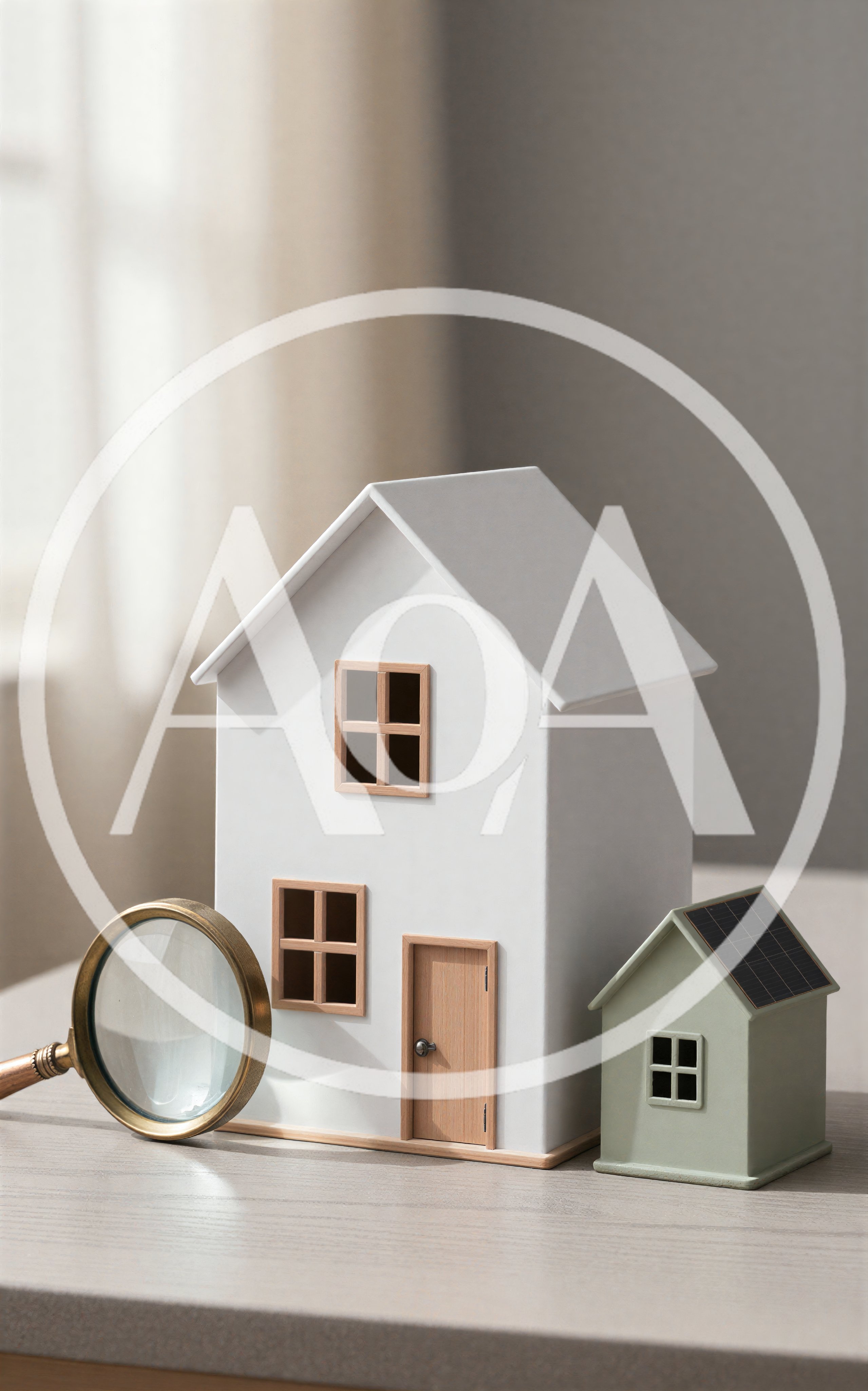 Miniature House Models With Magnifying Glass On Table
