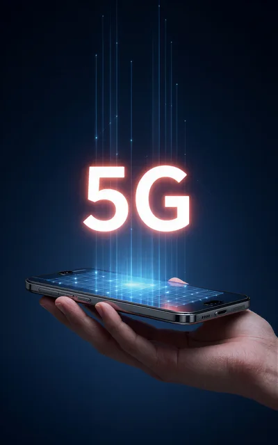 Hand Holding Smartphone With Holographic 5G Projection