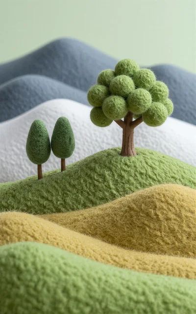 Miniature Felt Landscape With Trees And Rolling Hills