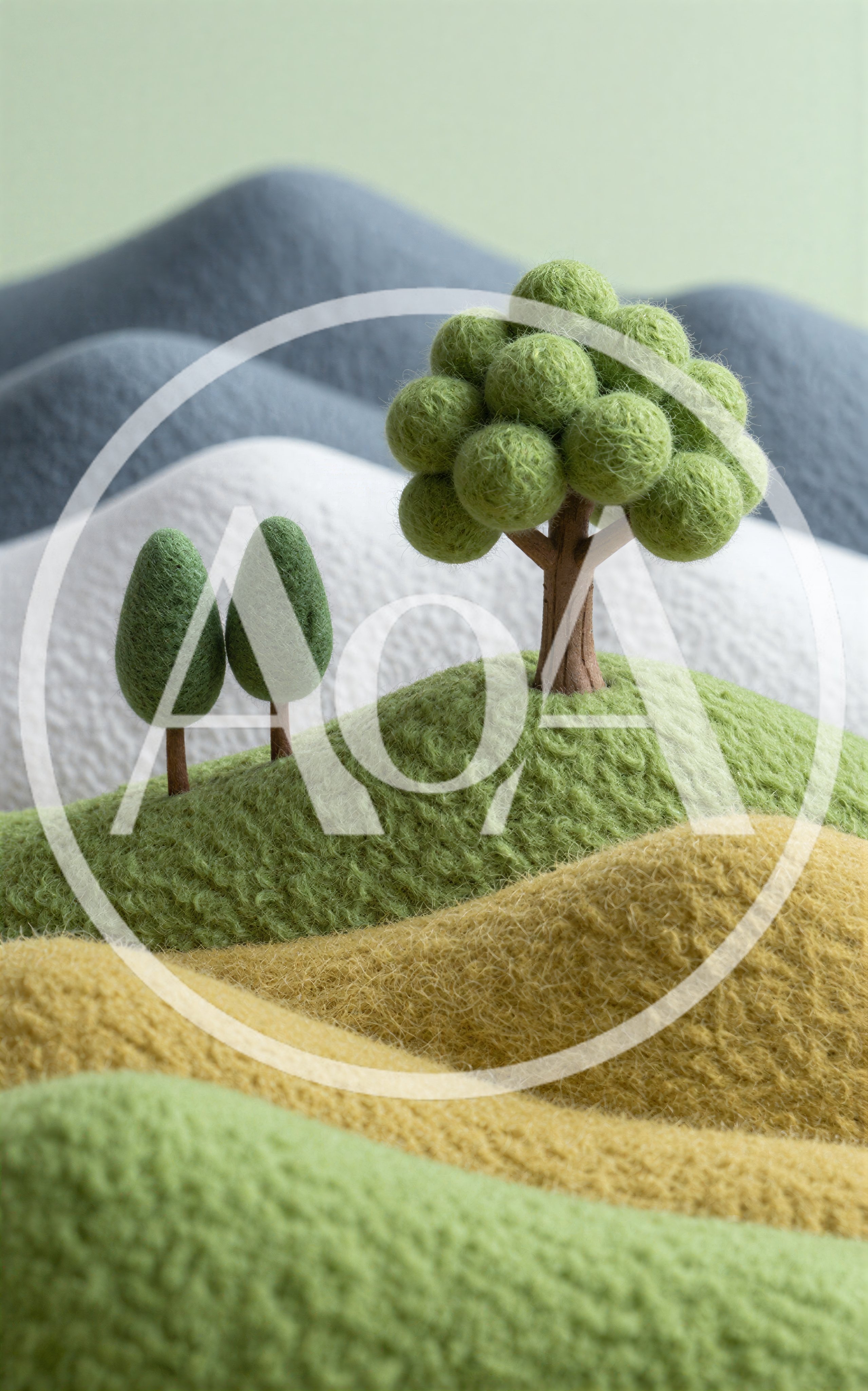 Miniature Felt Landscape With Trees And Rolling Hills