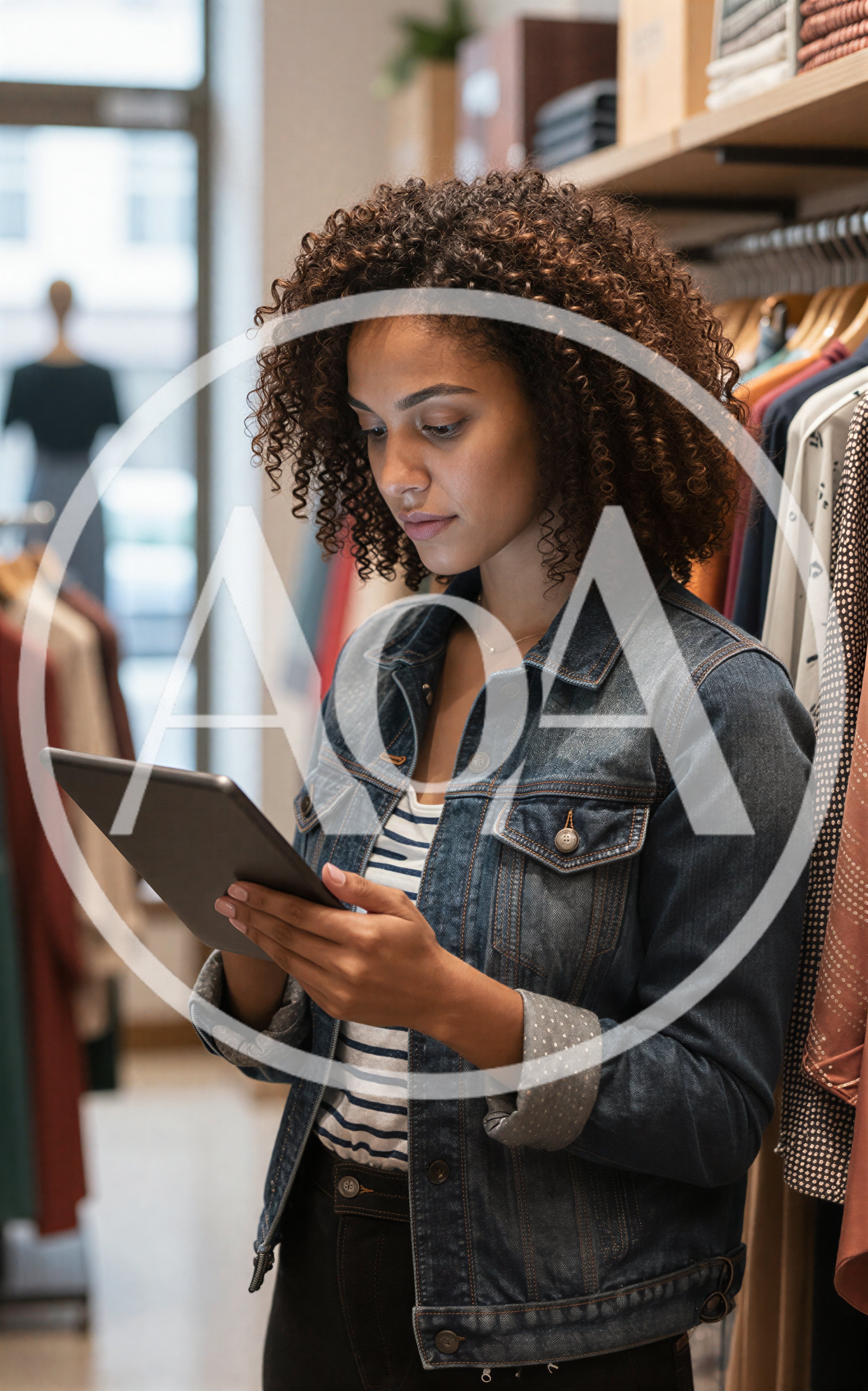 Young Woman Using Digital Tablet In Clothing Store