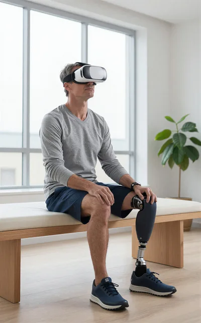 Man With Prosthetic Leg Using Virtual Reality Headset