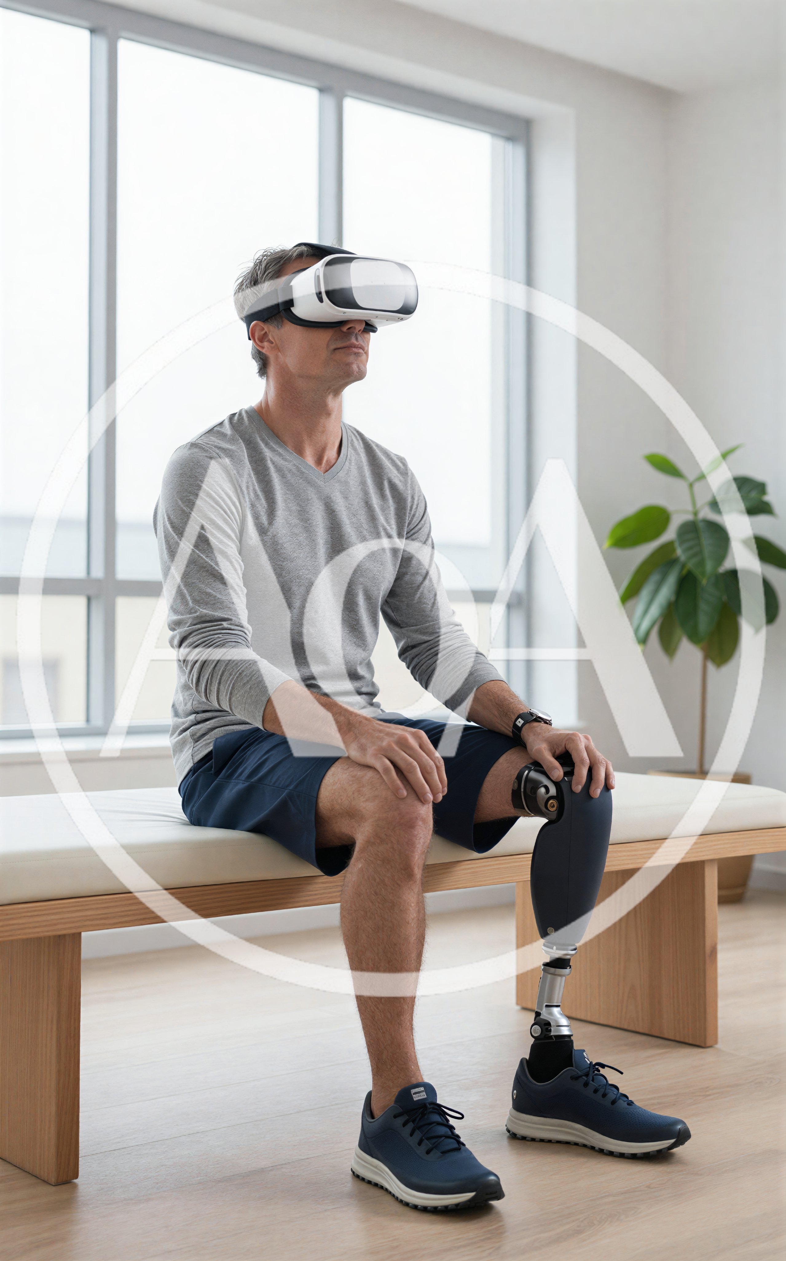 Man With Prosthetic Leg Using Virtual Reality Headset