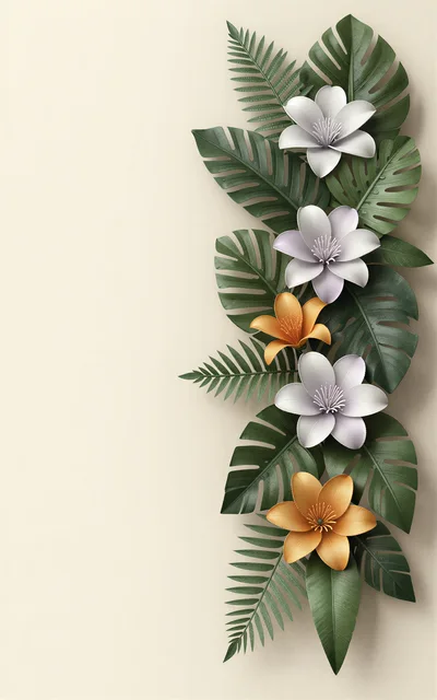 Tropical Floral Arrangement With Monstera Leaves And Flowers
