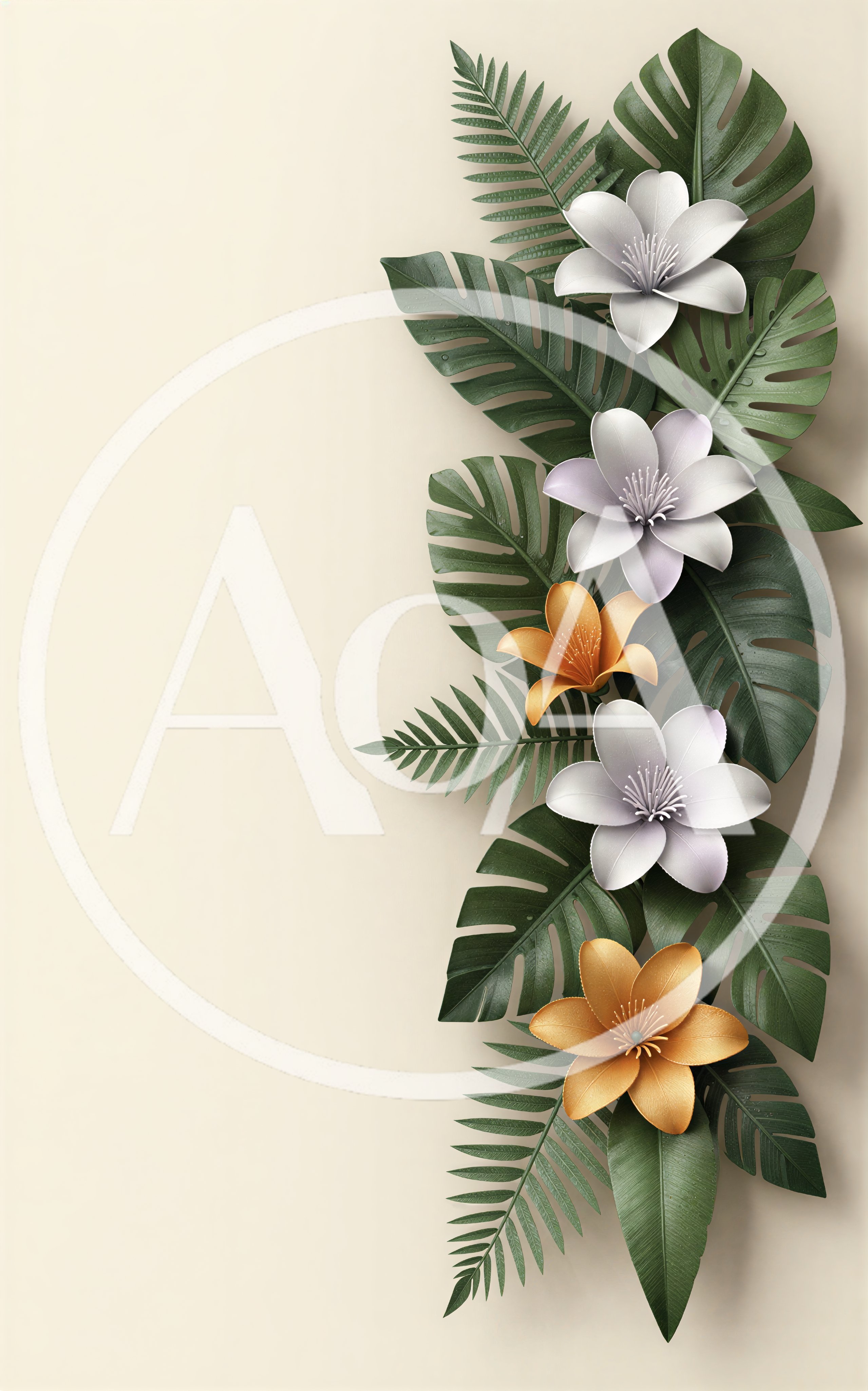 Tropical Floral Arrangement With Monstera Leaves And Flowers