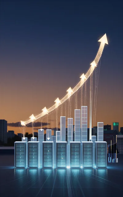 Digital Server Racks With Glowing Growth Chart Visualization