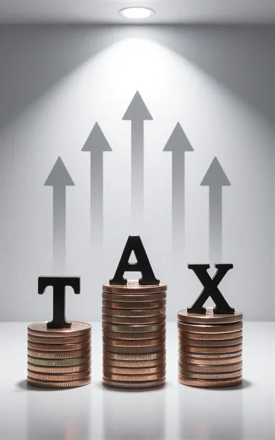 Tax Word Formed With Metal Letters On Coin Stacks
