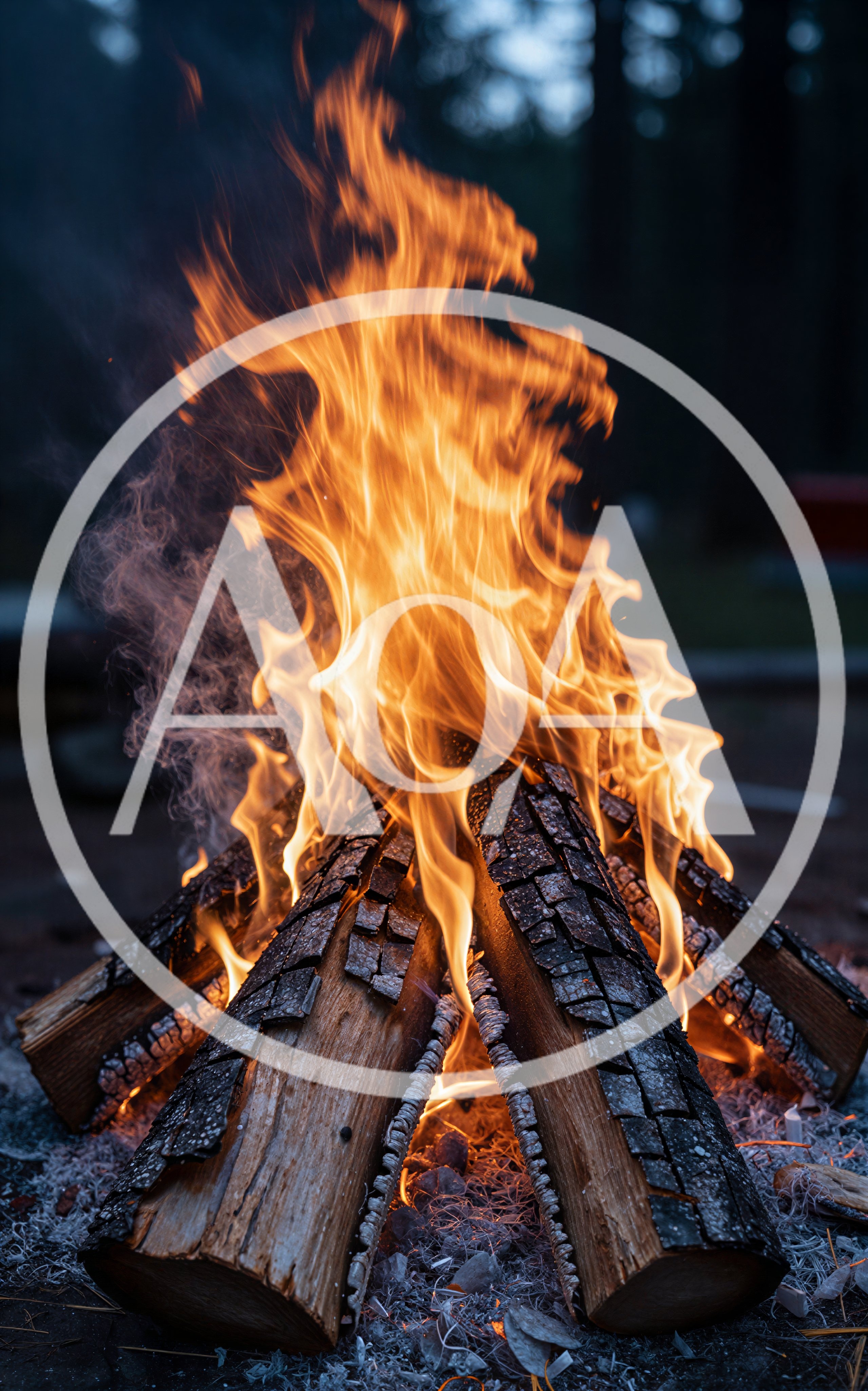 Bright Campfire Burning With Glowing Logs At Night