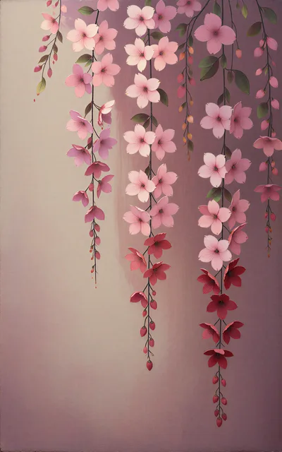 Hanging Cherry Blossom Branches On Soft Pink Background