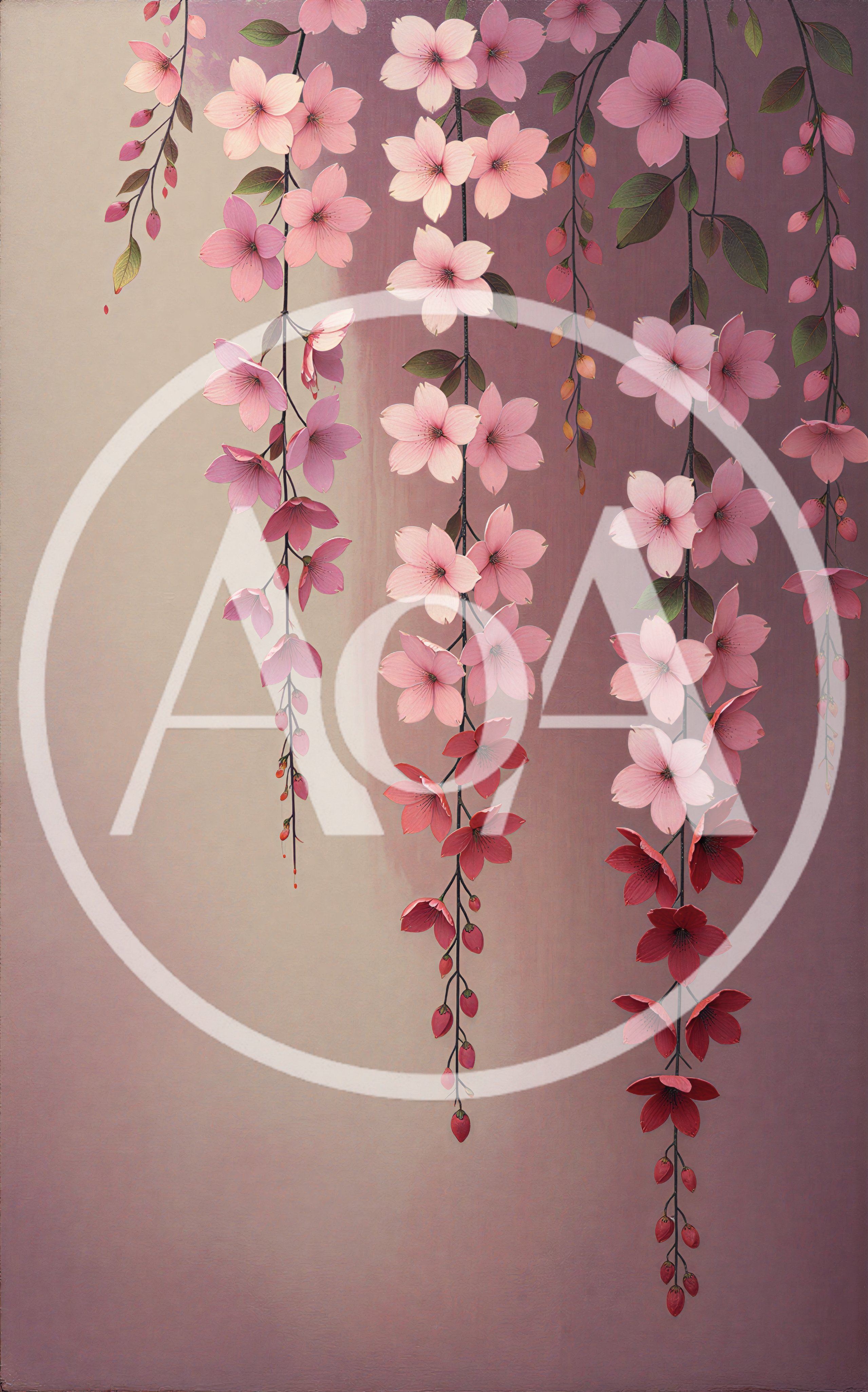 Hanging Cherry Blossom Branches On Soft Pink Background