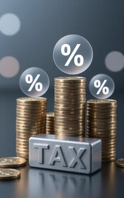 Stacks of Gold Coins with Tax Bar and Percentage Symbols