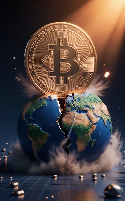 Bitcoin Coin Cracking Earth Globe Concept