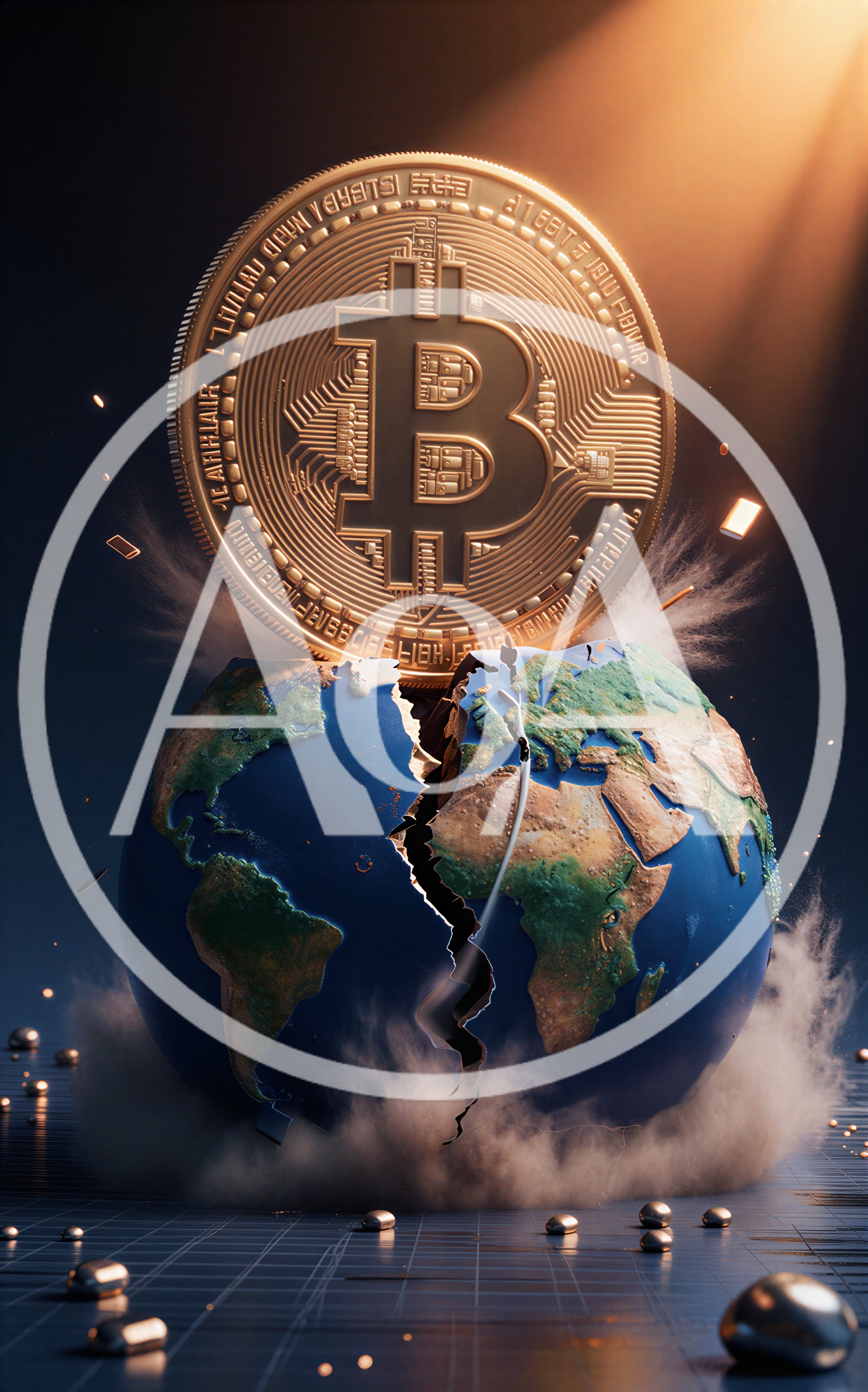 Bitcoin Coin Cracking Earth Globe Concept