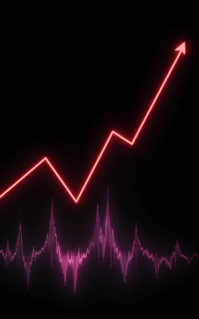 Glowing Red Financial Growth Chart With Audio Waveform