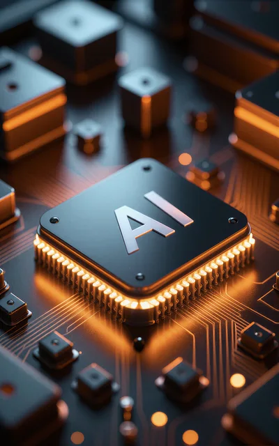 AI Processor Chip on a Futuristic Circuit Board