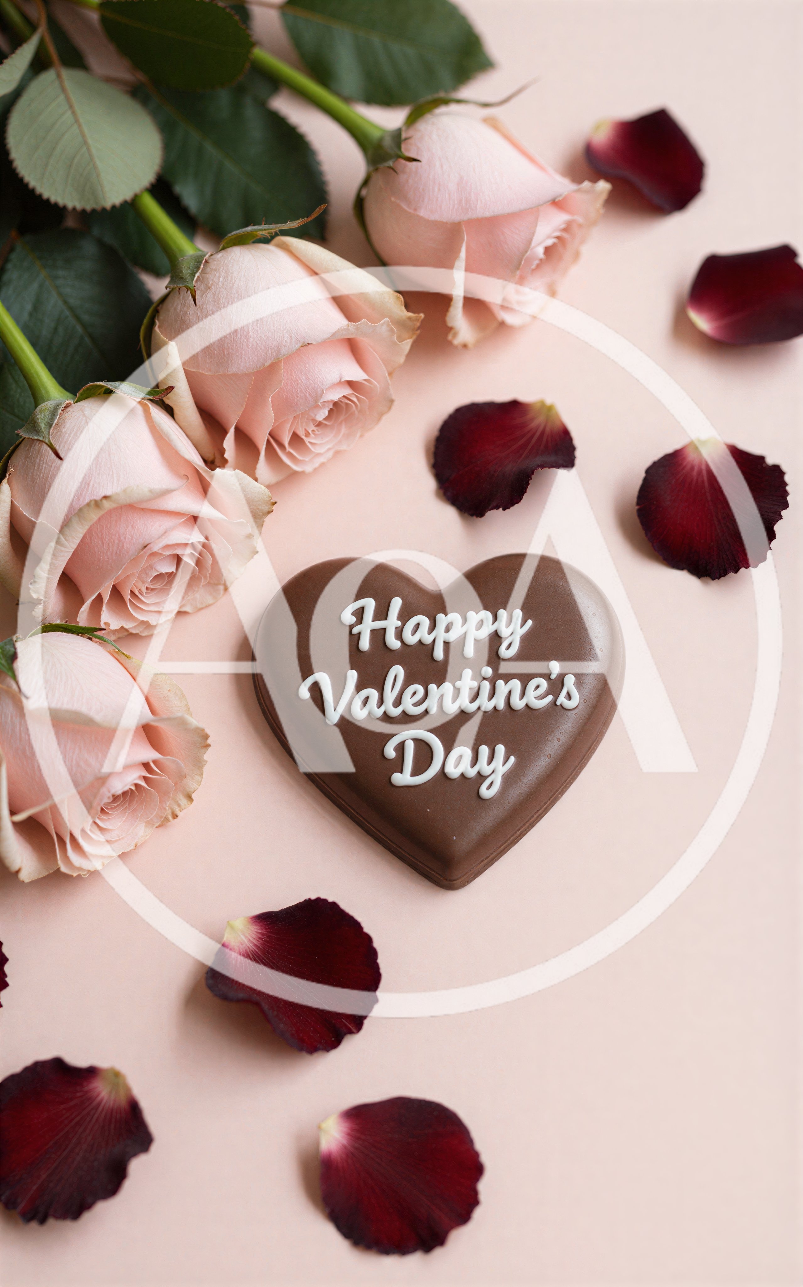 Heart Shaped Chocolate With Pink Roses For Valentines Day