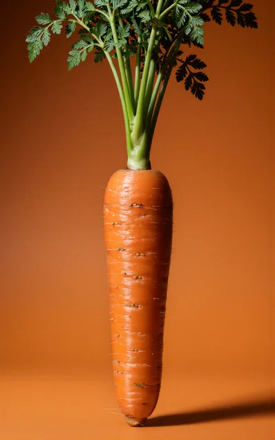 Fresh Orange Carrot With Green Tops On Orange Background