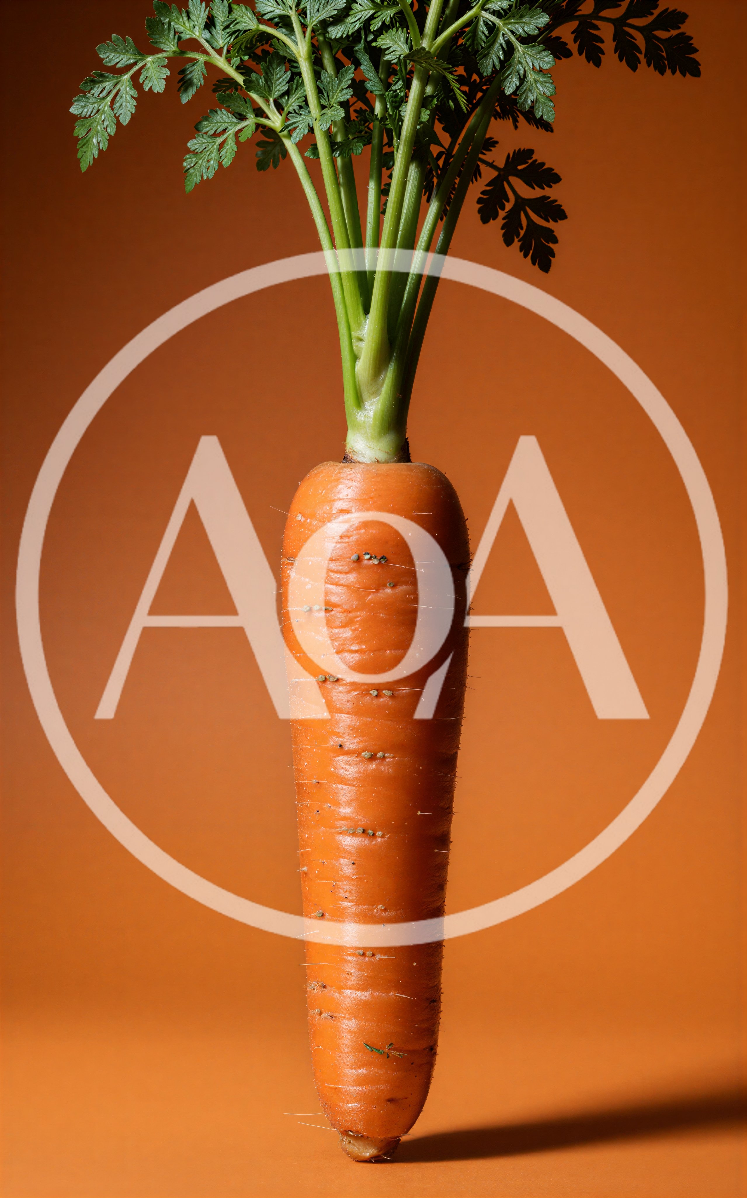 Fresh Orange Carrot With Green Tops On Orange Background