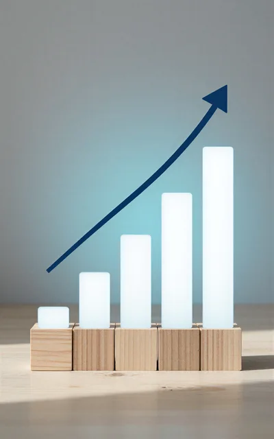 Wooden Blocks With Glowing Bars Representing Business Growth