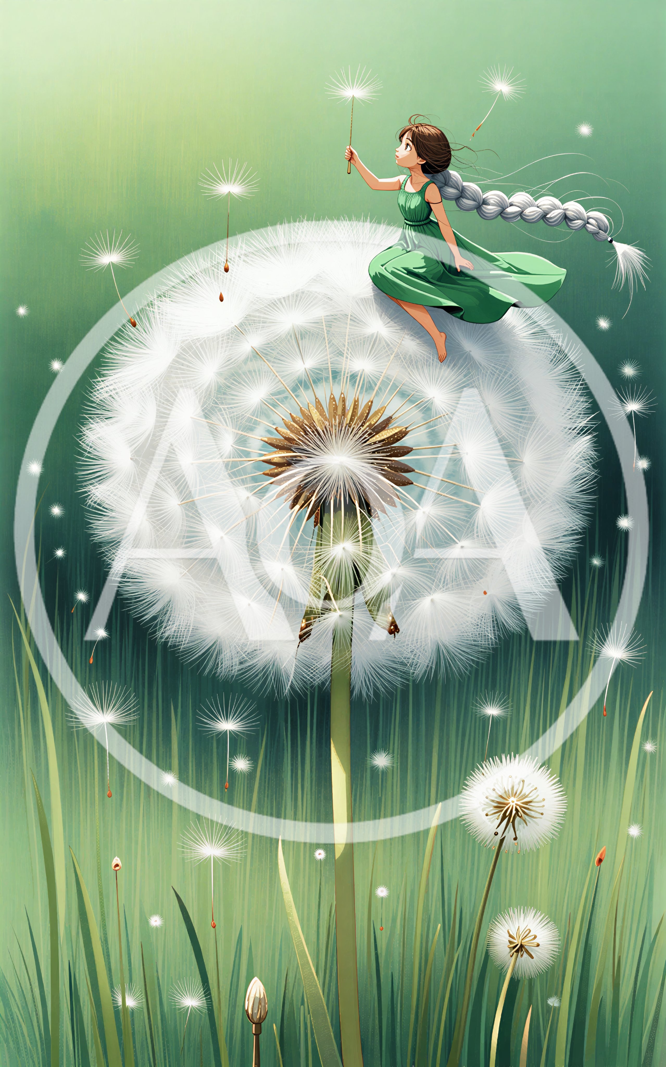 Fantasy Illustration Of A Girl Sitting On A Dandelion