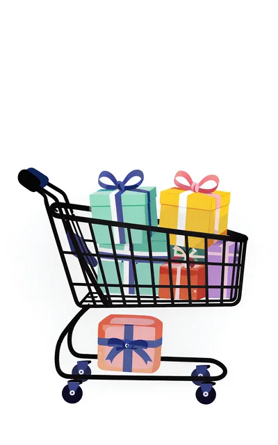Shopping Cart Filled With Colorful Gift Boxes