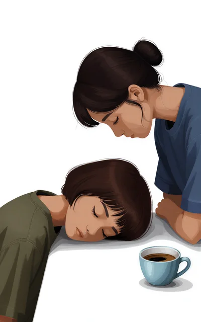 Two Young Women Resting Together At A Table