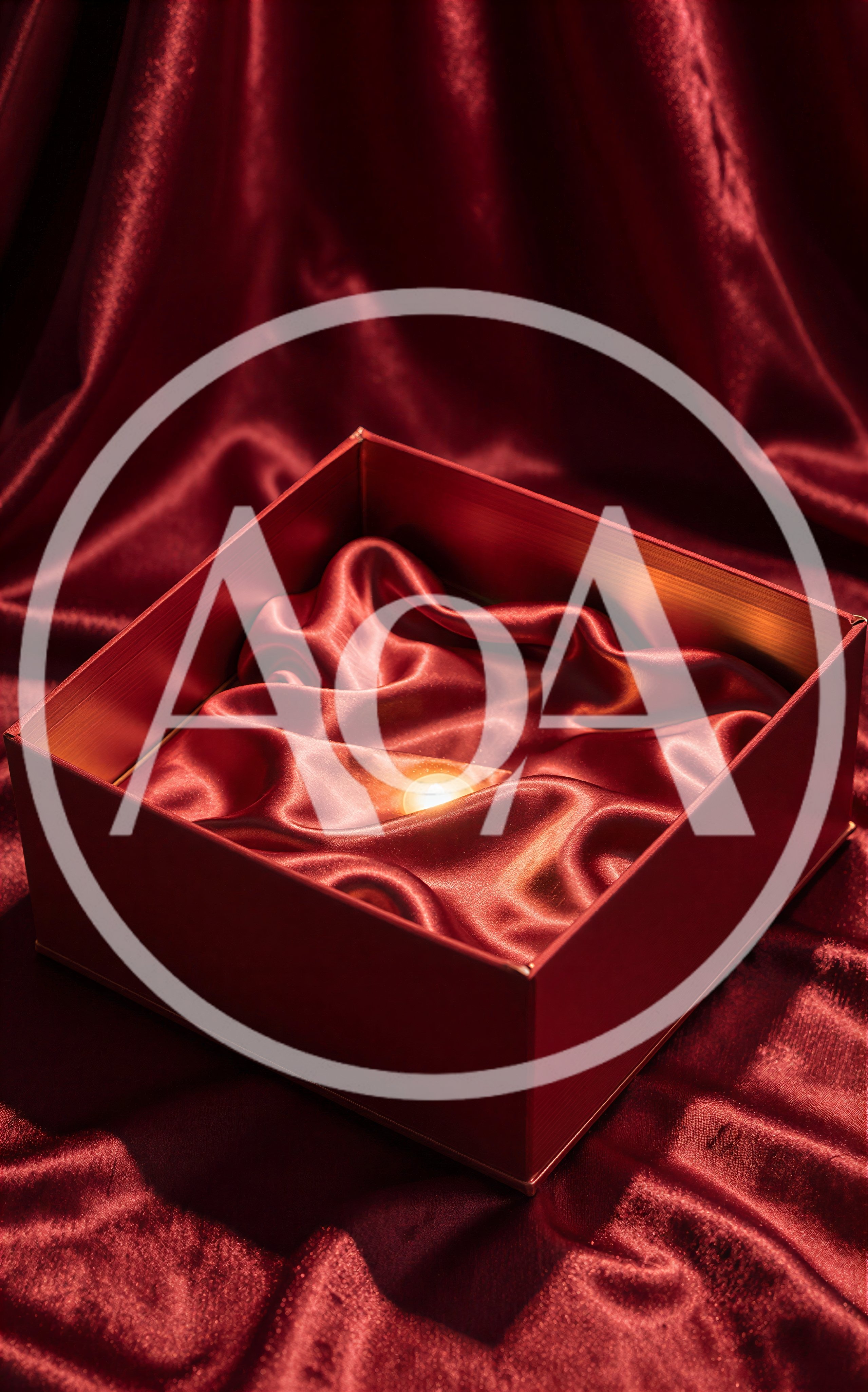 Glowing Candle Inside A Red Satin Lined Gift Box