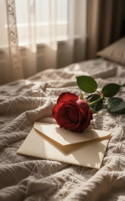 Red Rose Resting On A Closed Envelope
