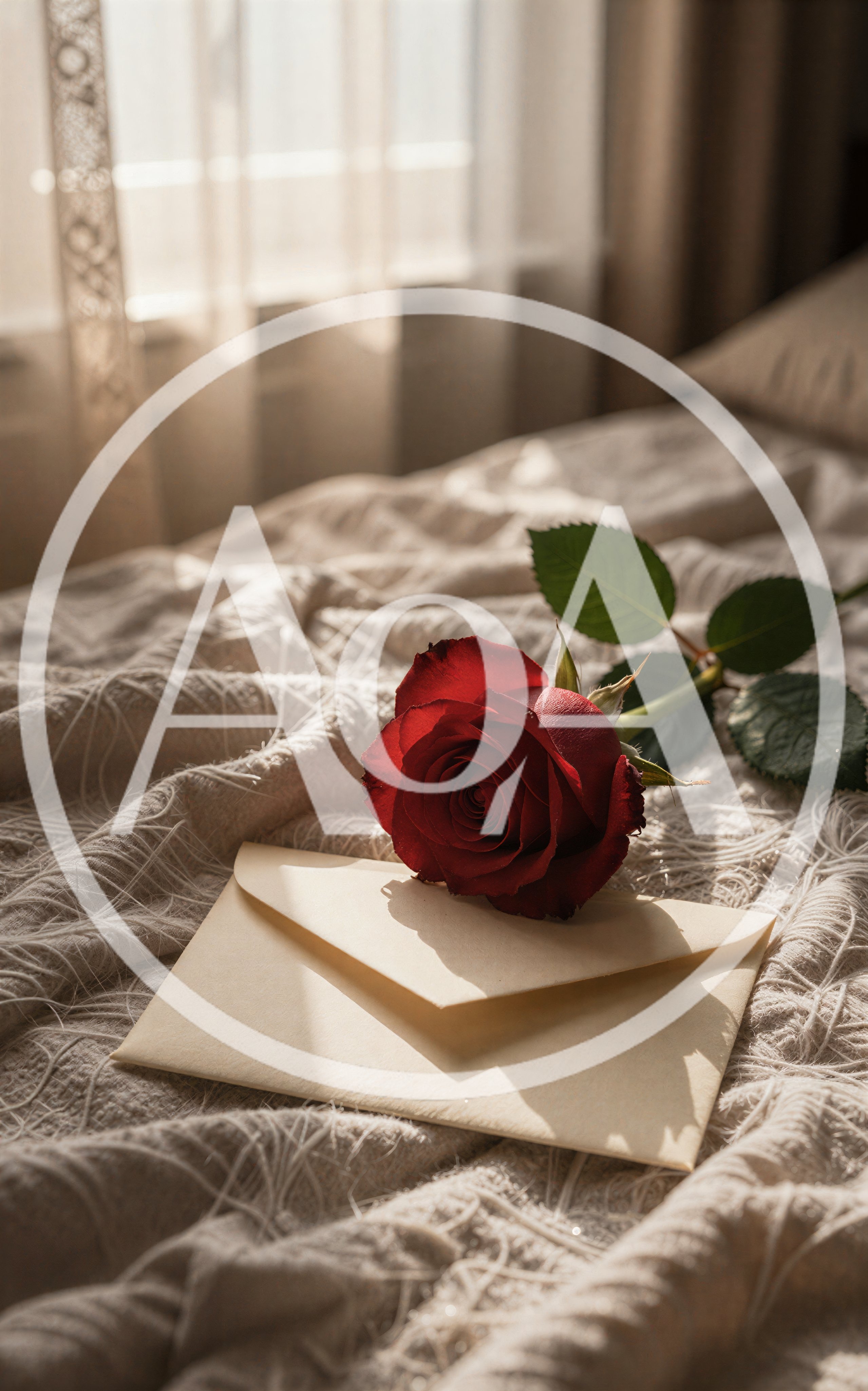 Red Rose Resting On A Closed Envelope