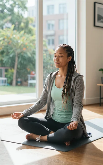 Young Woman Meditating In Lotus Position At Home