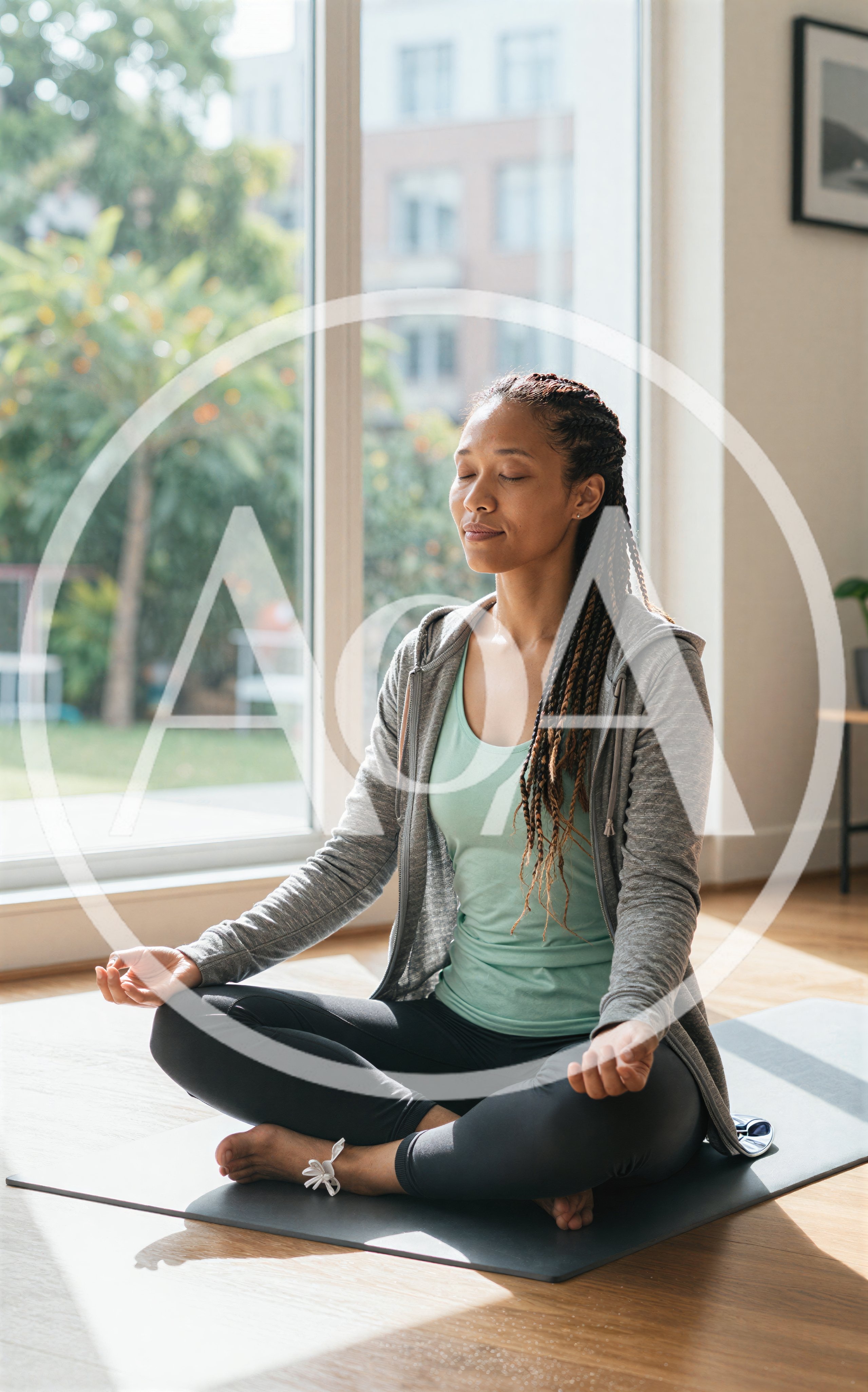 Young Woman Meditating In Lotus Position At Home