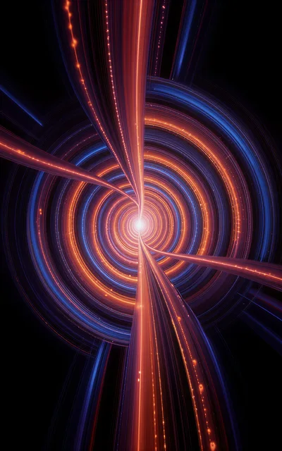 Abstract Digital Wormhole With Glowing Orange And Blue Light