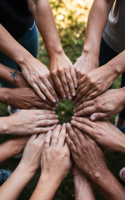 Diverse Group Of People Joining Hands In Unity