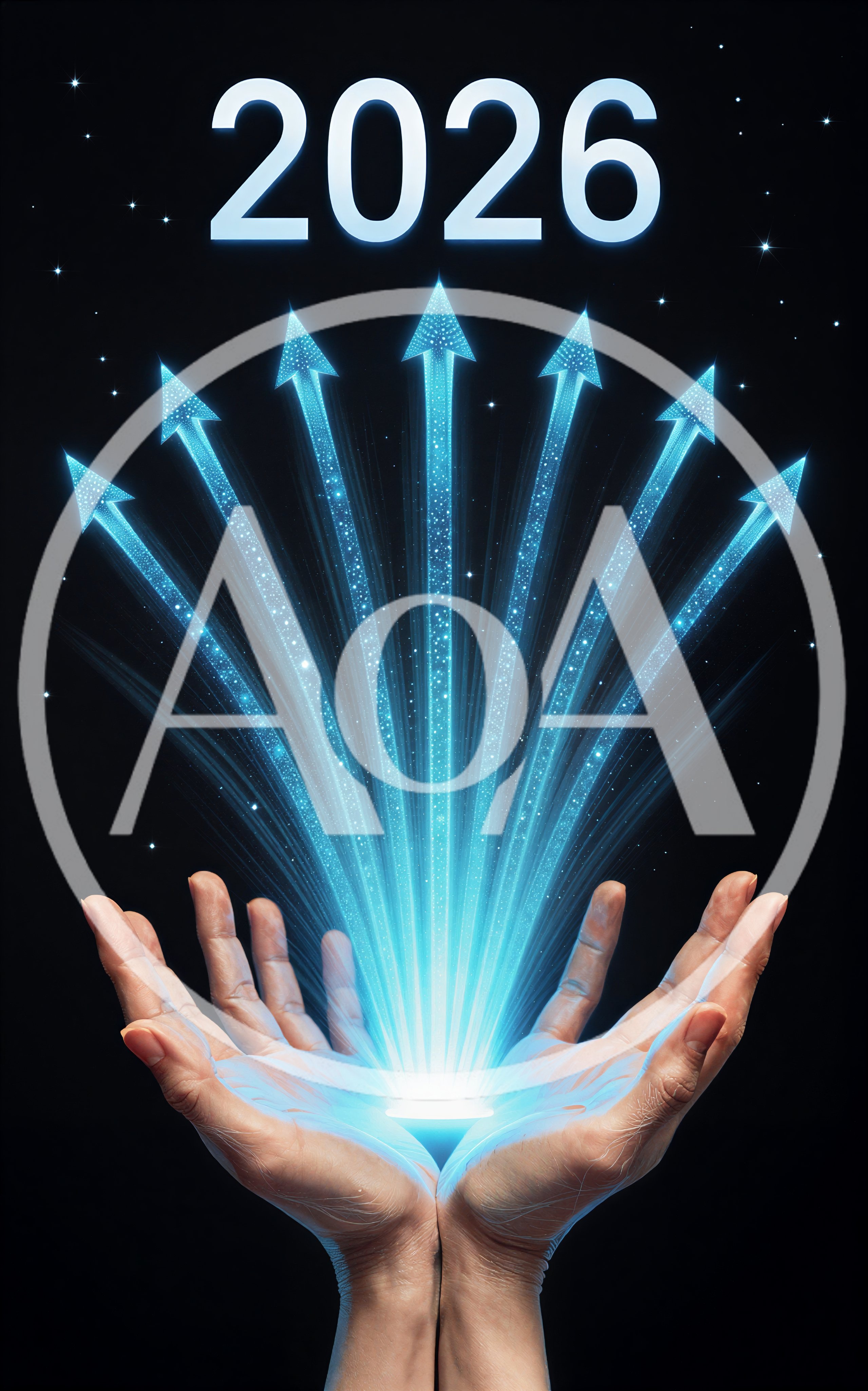 Hands Holding Glowing Blue Arrows Representing 2026 Growth