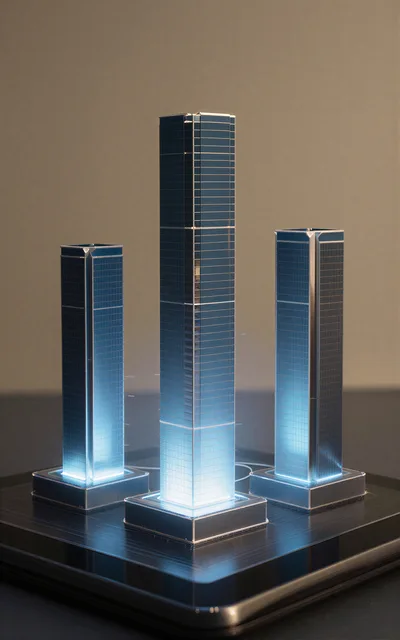 Architectural Model Of Three Modern Skyscrapers