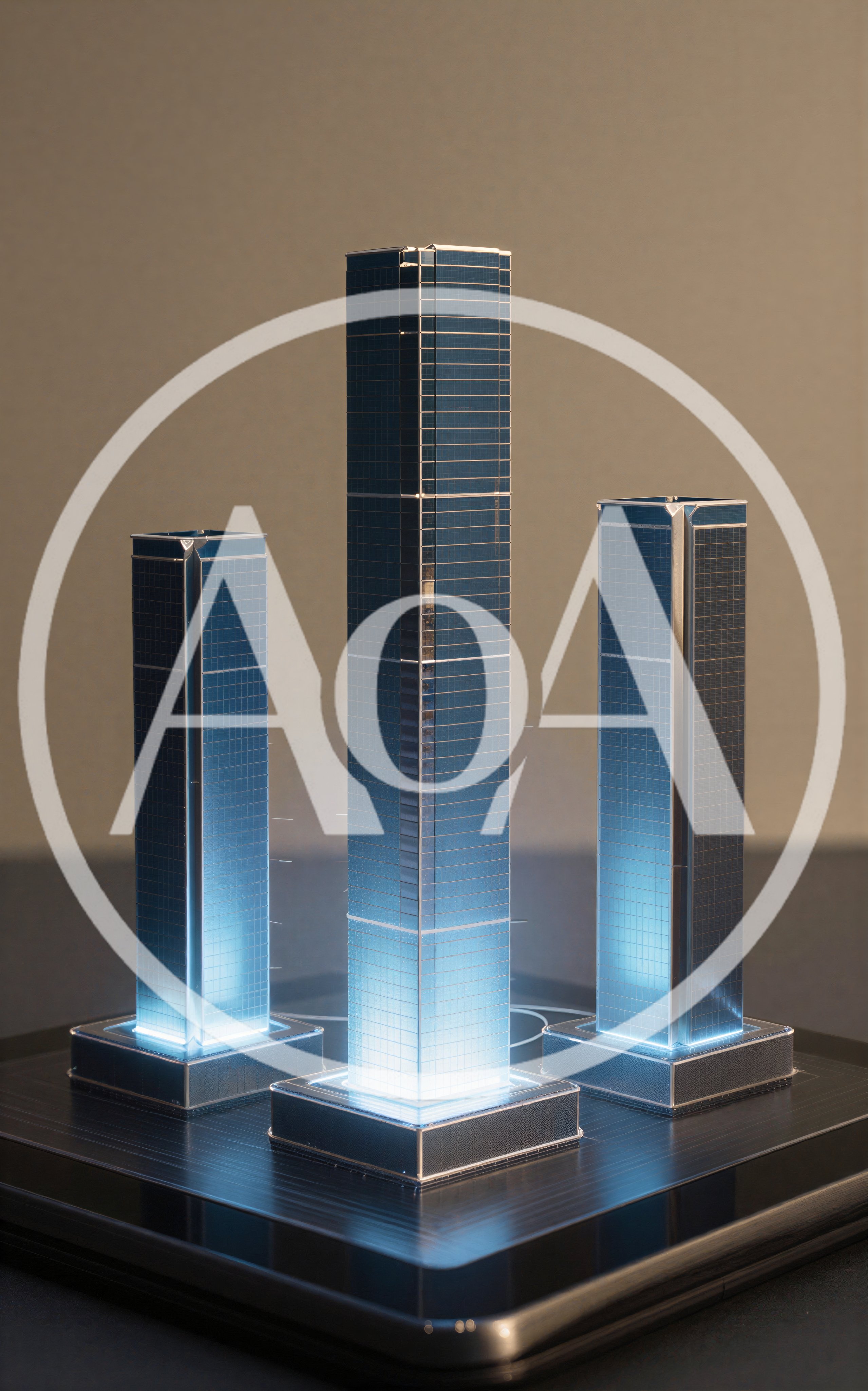 Architectural Model Of Three Modern Skyscrapers
