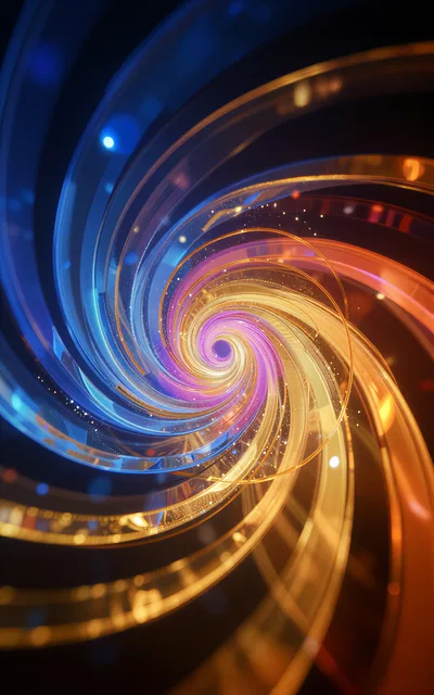 Abstract Glowing Spiral Tunnel With Golden And Blue Light