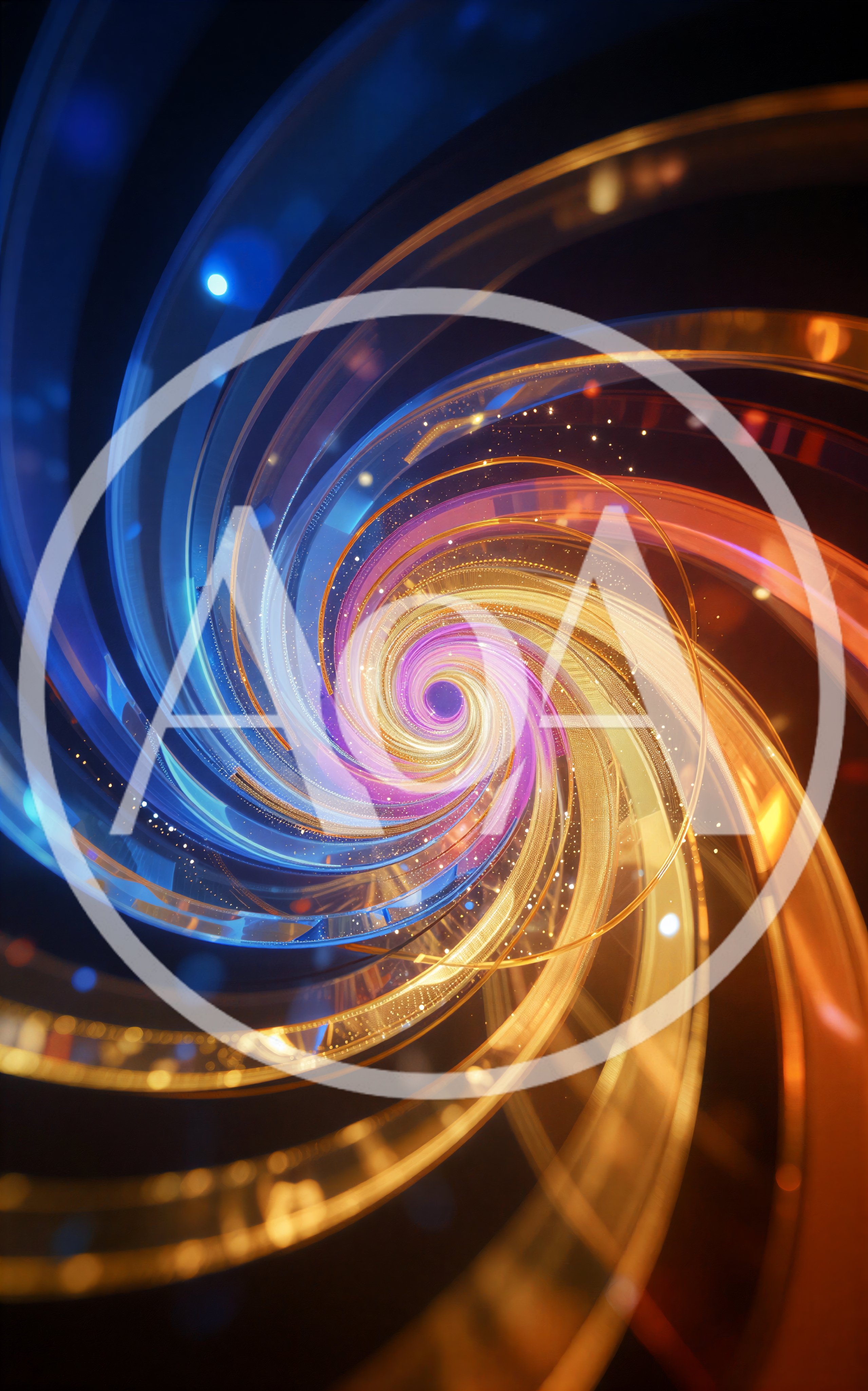Abstract Glowing Spiral Tunnel With Golden And Blue Light