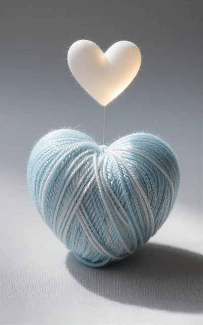 Blue Yarn Heart With Floating White Heart Symbol