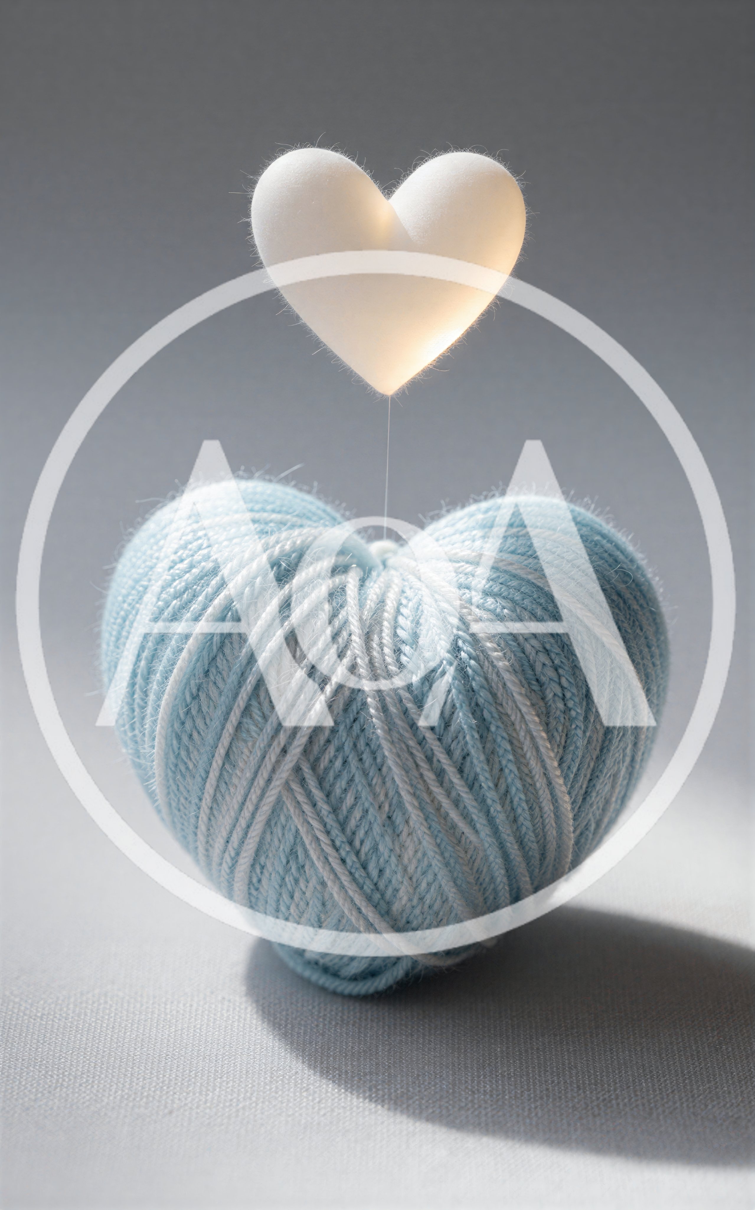 Blue Yarn Heart With Floating White Heart Symbol
